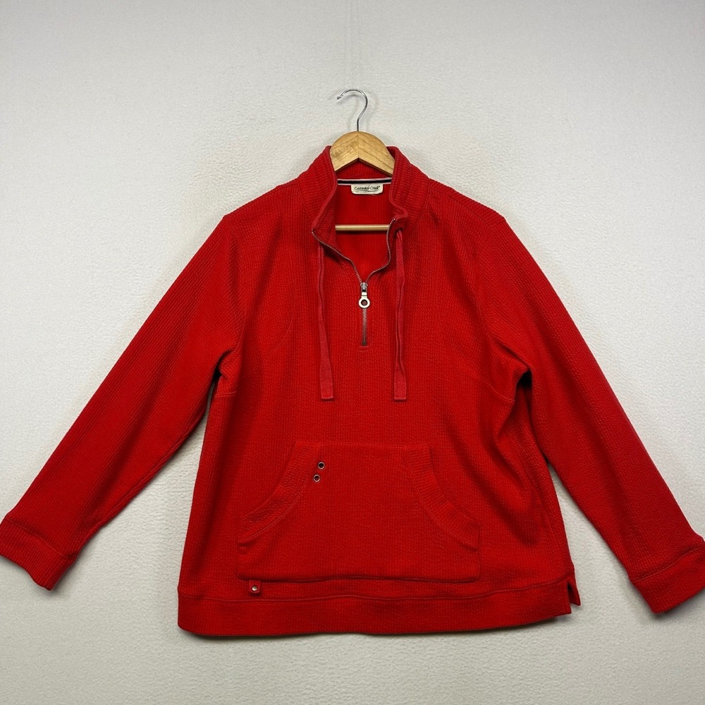 Gorpcore Coldwater Creek Womens L Red Waffle Knit Quarter Zip Pullover Outdoorsy